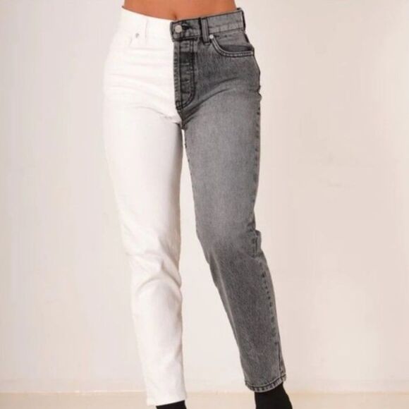 Revice True Love Checkmate Black White Denim High-Rise Taper Leg Jeans Size 26 - Picture 1 of 16